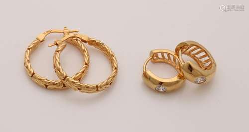 Two pairs of gold on silver earrings, 925/000, earrings