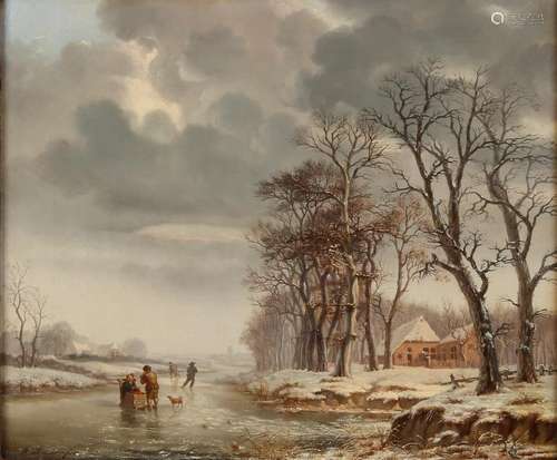 R. Beunk Fecit. 19th century. Dutch ice fun. Oil paint