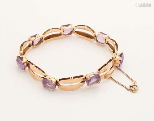 Yellow gold link bracelet, 750/000, with amethyst.