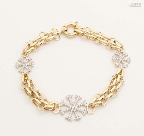 Yellow gold bracelet, 585/000, with zirconia's.