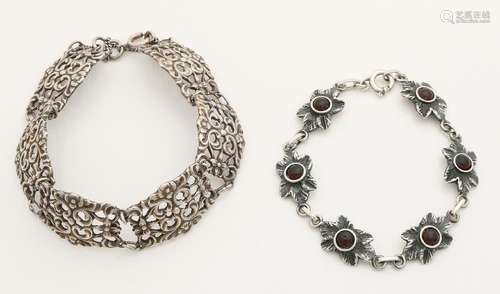 Two silver bracelets, various proportions, one with 6