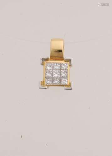 Yellow gold pendant, 750/000, with diamonds. Square
