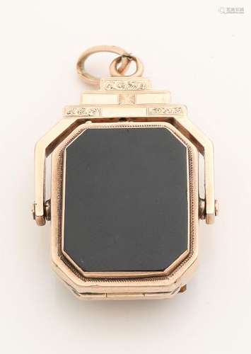 Special gold pendant, medallion, 585/000, with tigereye