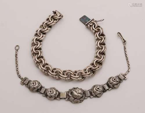 Two silver bracelets, 835/000, with a brooch bracelet