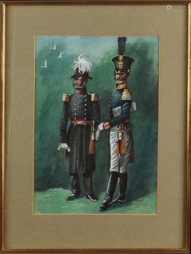 F. Smits. Two officers. Watercolor on paper. Captain