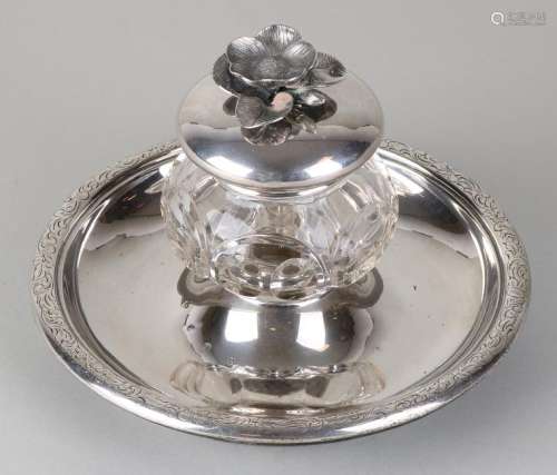 Beautiful silver bowl with crystal pot with silver lid,