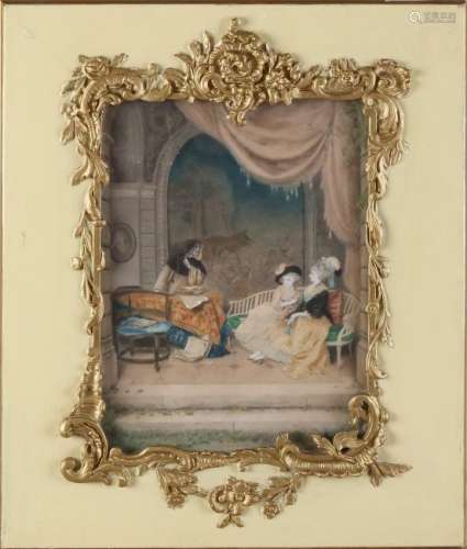 Litho Rossi. 19th century. In Rococo list. Figures in