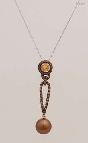 Yellow gold pendant, 585/000, with brown pearl and