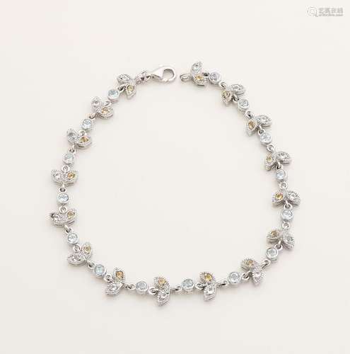 Silver bracelet, 925/000, with citrine, white and blue