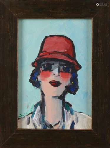 Jean Leon. 21st century. Lady with red hat. Oil paint