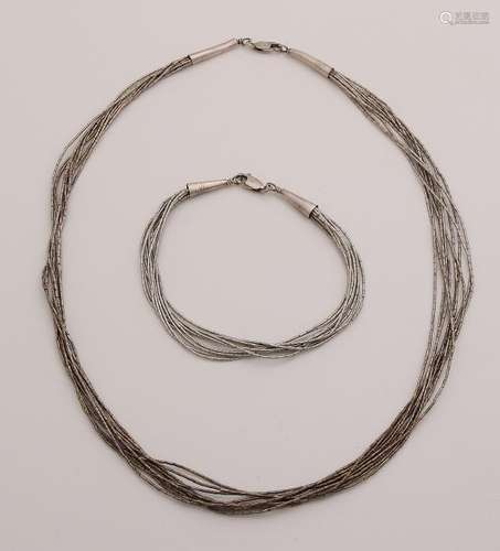 Set of a silver bracelet and necklace, 925/000, with