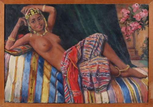 W. de Burch. Circa 1930. Oriental lying naked. Oil