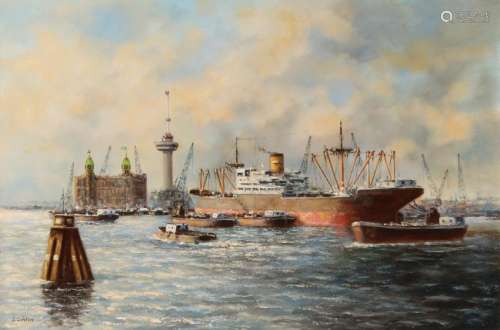 L. Scheen. 20th century. Harbor view Rotterdam with