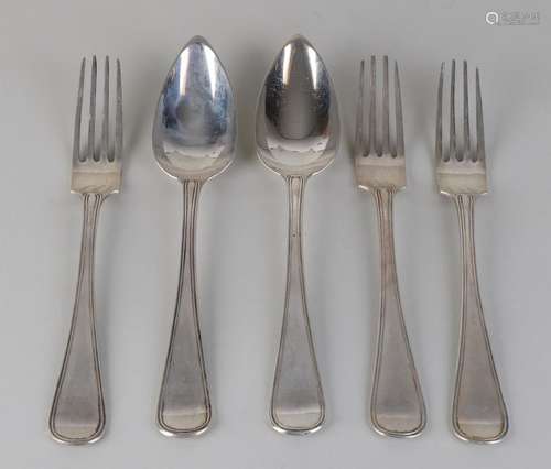 Silver spoons and forks, 833/000, with 2 spoons and 3