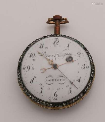 Special pocket watch, gold colored, with a white enamel