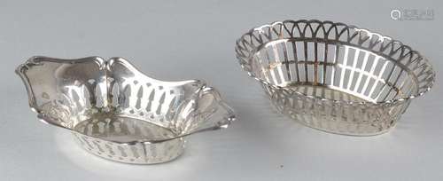 Two silver bonbon dishes, an oval cut-out chocolate