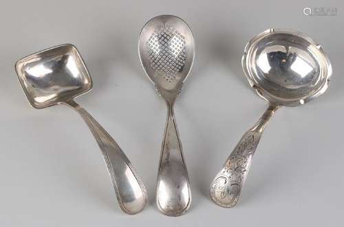 Three silver spoons, 833/000, sauce spoon with