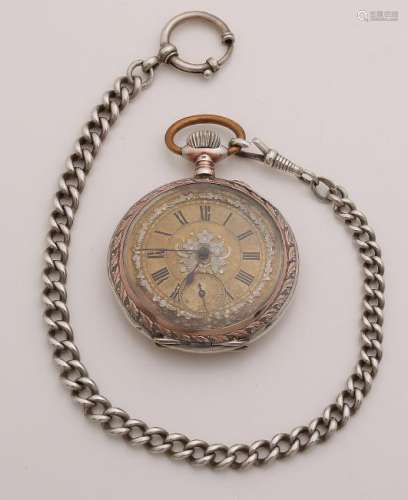 Silver pocket watch, 800/000, with chain. Pocket watch