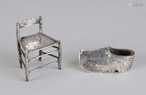 Two silver miniatures, 833/000, a knob chair with a