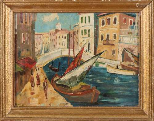 Hummel? Circa 1930. Italian harbor face with figures.