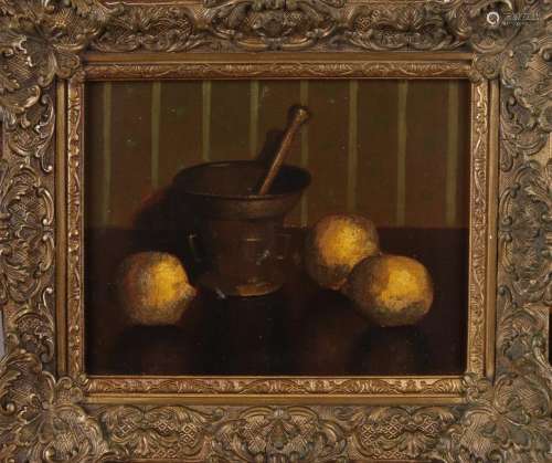 Unsigned. Circa 1930. Still life with mortar and