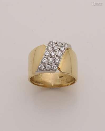 Wide yellow gold ring, 750/000, with white gold element