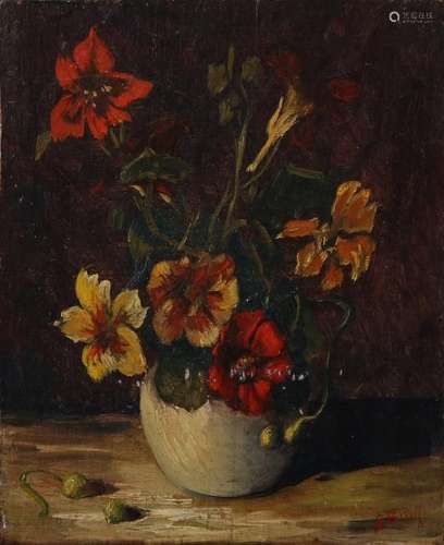 F. Bruil. Vase with Flowers. Oil paint on panel. Size: