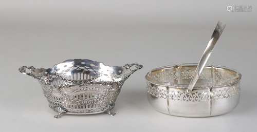 Two silver baskets, 835/000, Silver basket oval model