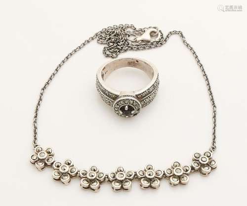 Silver choker and ring, 835/000, with marigold. Choker