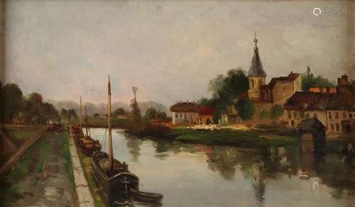 Monogram EH Verso E. Henseler. Circa 1880. Village view