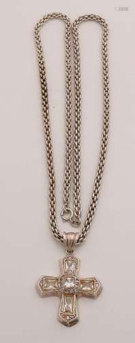 Silver necklace with cross, 835/000, long perforated