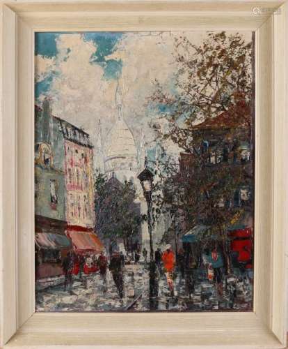 Unsigned. French School. Cityscape Paris with figures.