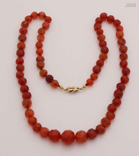 Flared necklace of faceted carnelian, 8-14 mm, attached
