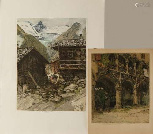 Two etchings. Circa 1930 and 1980. German School.
