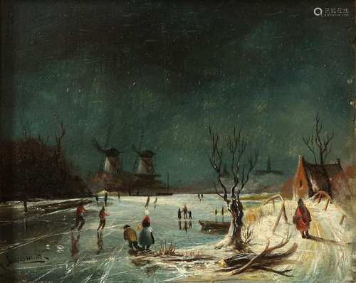 Unclear signed. Circa 1900. Dutch ice fun with