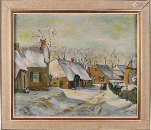 F. Ypma. Circa 1950. Dutch winter village with figures.