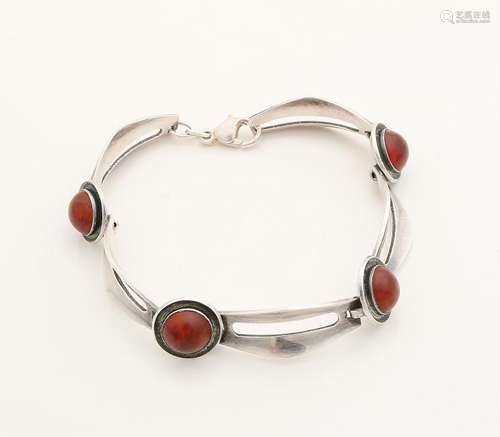 Silver bracelet, 800/000, with amber stones. Bracelet