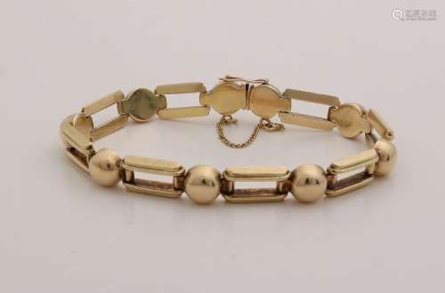 Yellow gold bracelet, 585/000, pen strap with round and
