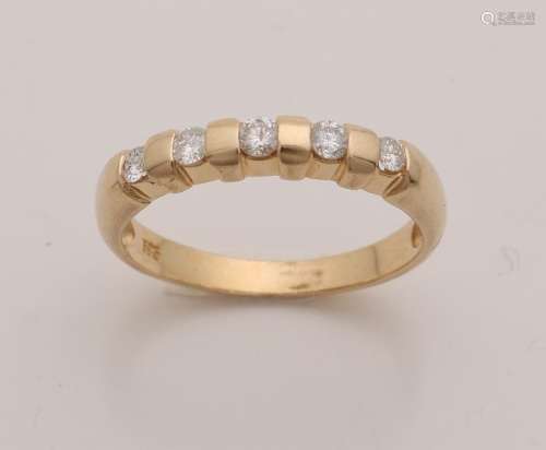Yellow gold row ring, 585/000, with diamond. Ring with