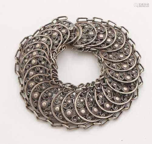 Wide silver bracelet, 835/000, made of moon shaped