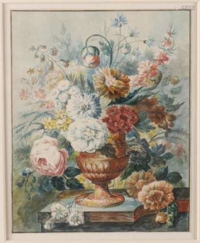 Unsigned. 18th - 19th Century. Vase with Flowers.