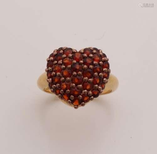 Gold on silver ring, 925/000, with a heart shape set