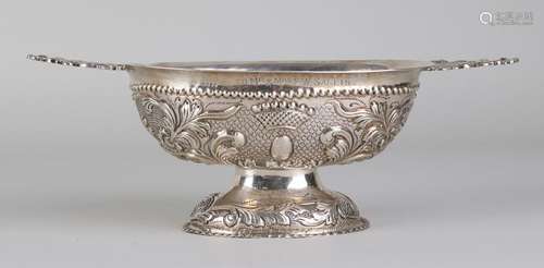 Dutch silver oval brandy bowl with floral arrangement