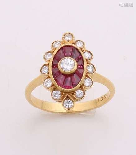 Elegant yellow gold ring, 750/000, with ruby and