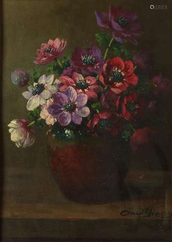 Josef Gindra. 1862-1938. Vase with Flowers. Oil paint