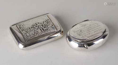 Two silver boxes, with engraving, a rectangular box