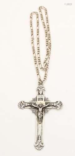 Silver necklace, 925/000, with cross, 800/000. Long