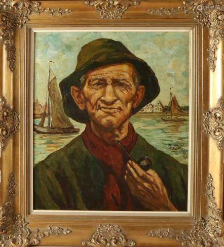 Unclear signed. Circa 1940. Dutch fisherman with