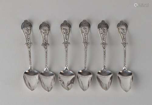 Six antique 835/000 silver spoons with twisted stems