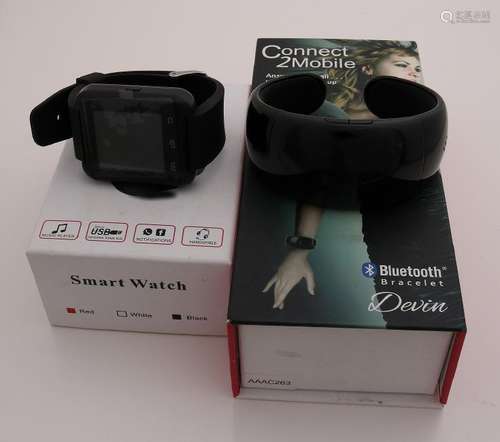 Two smart watches with bluetooth. A rectangular model